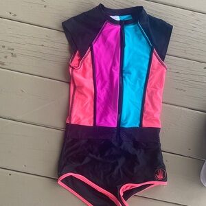 Body glove neon and black color block bathing suit XS